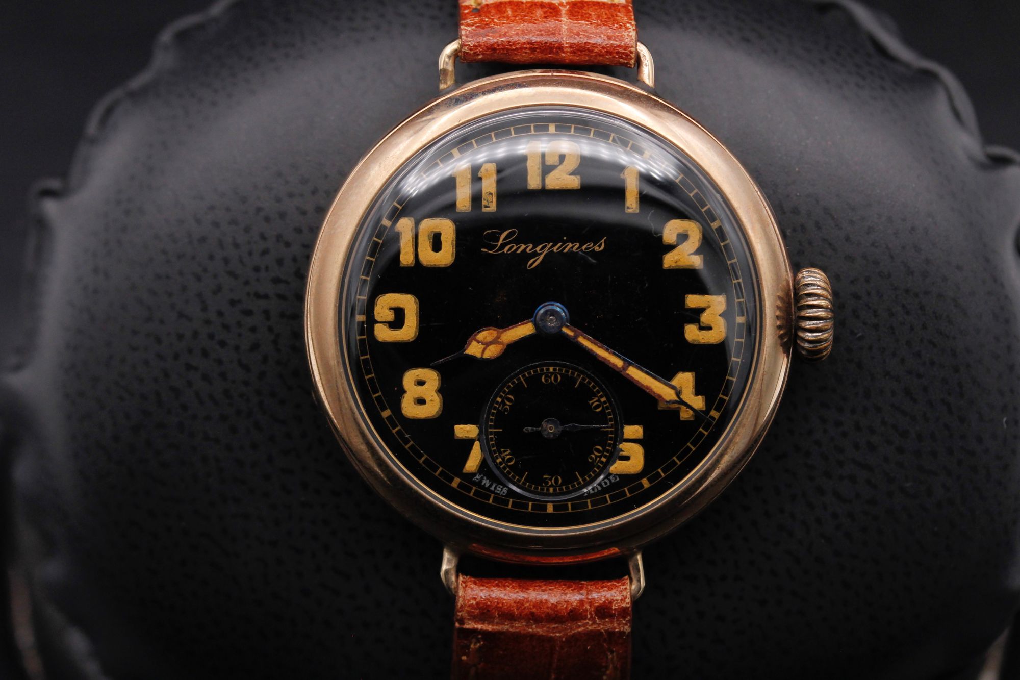 Longines Officers Watch  - Hinged Caseback - Black - 9kt Gold - 33mm - Excellent