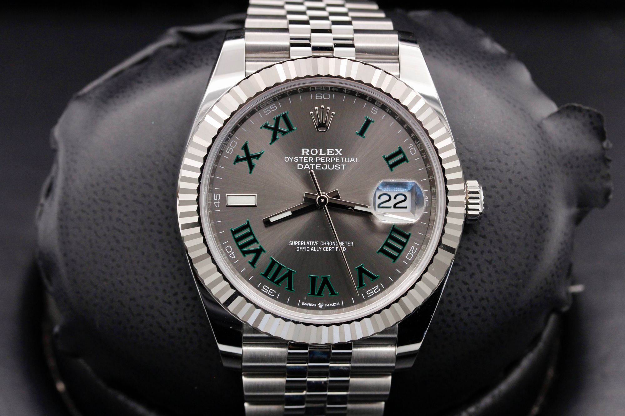 Rolex Datejust 41 "Wimbledon" - 126334 - Rhodium Roman - Stainless Steel - White Gold Fluted Bezel - 41mm - Mint - Never Refinished