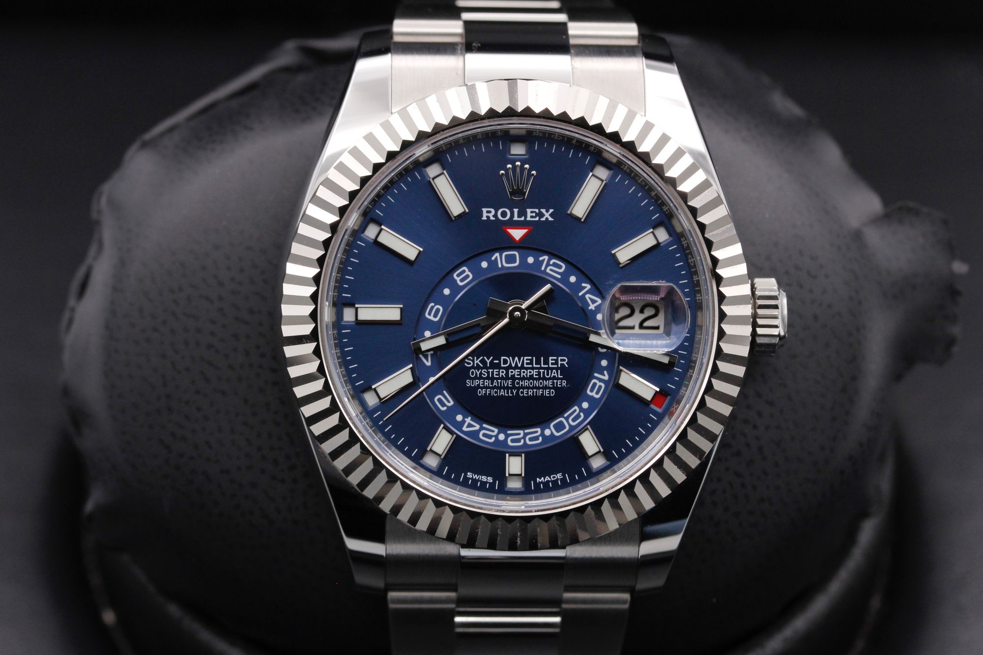 Rolex Sky-Dweller  - 326934 - Blue - Stainless Steel - White Gold Fluted Bezel - 42mm - Mint - Never Refinished